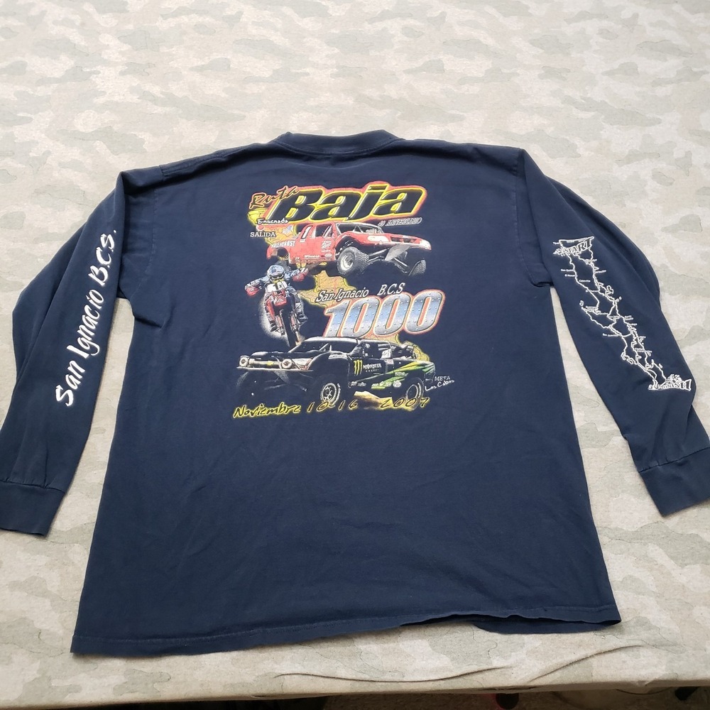 Vintage San Ignacio B.C.S Baja Yazbek Shirt Men XL Blue Y2k Pullover Long Sleeve
